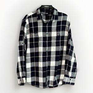 Ecko Unltd Blue White Check Shirt Men's Size XL Cotton Button Up Hip Hop Street